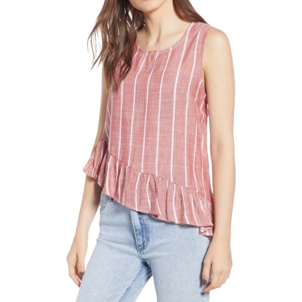 Red Stripe Asymmetrical Peplum Tank Top
